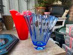 Vintage retro waaier plooi zakdoek vaas helderblauw kristal, Ophalen of Verzenden