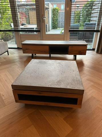 Prachtige combinatie salontafel + tv-meubel cement-hout look beschikbaar voor biedingen