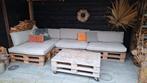 Loungeset met Tafel, 14x Europallet steigerhout, Ophalen, 5 zitplaatsen, Gebruikt, Bank