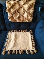 Okergeel sierkussen hoes 45x45 cm met franjes, Ophalen of Verzenden, Vierkant