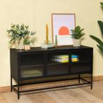 Dressoir / Tv meubel Zwart met geribbeld glas., Ophalen of Verzenden, Zo goed als nieuw
