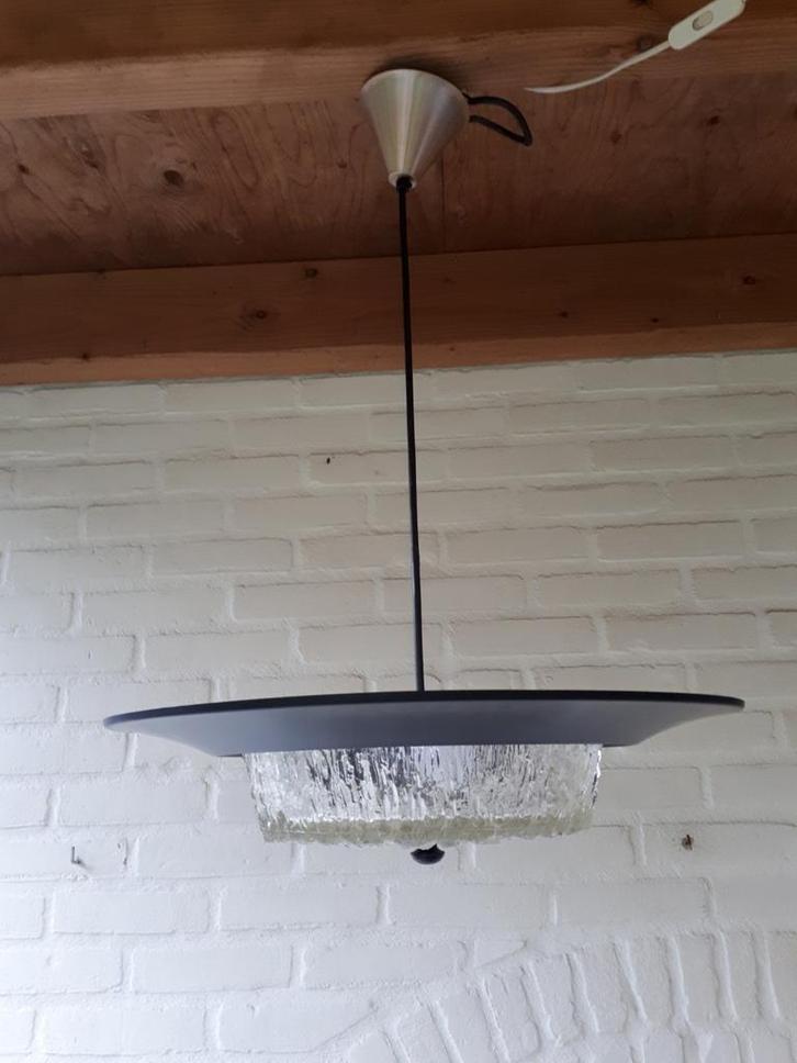 Vintage retro hanglamp glas Design Mid Century jaren 60., Huis en Inrichting, Lampen | Hanglampen, Zo goed als nieuw, Glas, Metaal