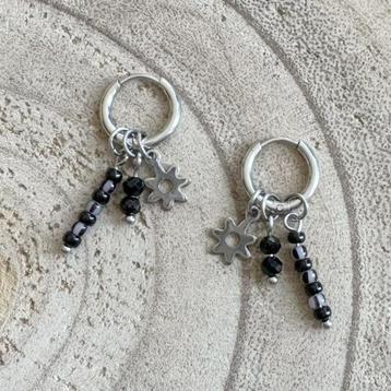 Oorringen Stainless Steel zilver zwarte kralen hangers  beschikbaar voor biedingen