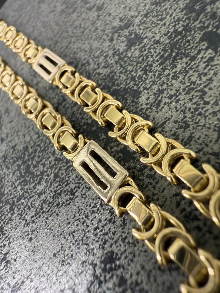 Prachtige 14 karaats gouden massieve platte koningsketting, Sieraden, Tassen en Uiterlijk, Kettingen, Goud, Goud, Ophalen of Verzenden