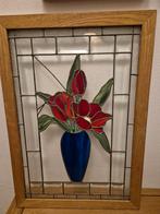 Glas in lood raam met bloemen, Antiek en Kunst, Antiek | Glas en Kristal, Ophalen