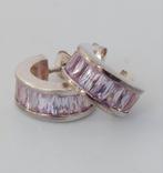 Zilveren oorbellen creolen met licht paars zirkonia 925 zilv, Ophalen of Verzenden, Zilver, Zilver, Met kristal