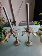 2 zilverkleurige palmboom kandelaars zie beschrijving, Ophalen, Overige materialen, Gebruikt, Overige kleuren