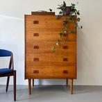 - Vintage hoge ladekast, Deens -, Huis en Inrichting, Kasten | Ladekasten, Gebruikt, 5 laden of meer, ., 100 tot 150 cm