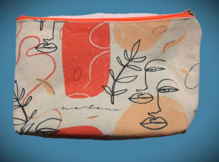 Toilettas linnen~Make-up tasje met rits~Oranje en rood, Sieraden, Tassen en Uiterlijk, Toilettassen, Zo goed als nieuw, Dame, Overige kleuren