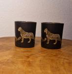 Zwart met gouden panters kaarsenhouder, Huis en Inrichting, Woonaccessoires | Kandelaars en Kaarsen, Overige materialen, Zwart