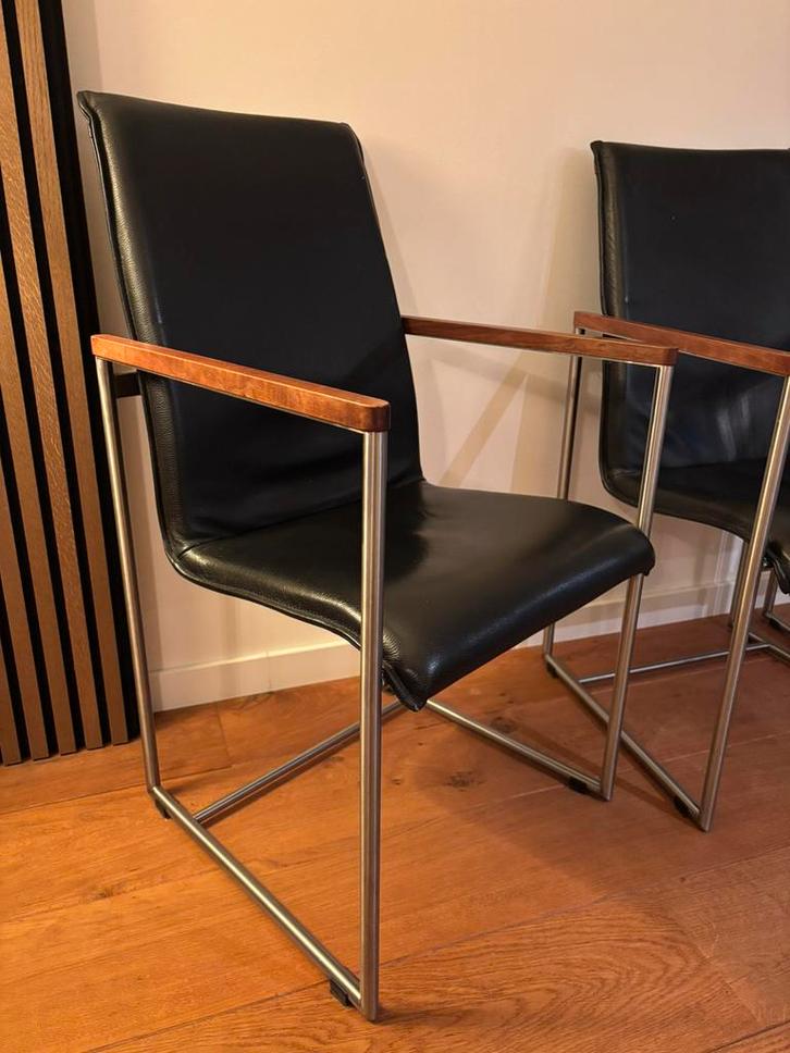Arco Frame stoelen zwart leer, Huis en Inrichting, Stoelen, Zo goed als nieuw, Vijf, Zes of meer stoelen, Leer, Zwart, Ophalen