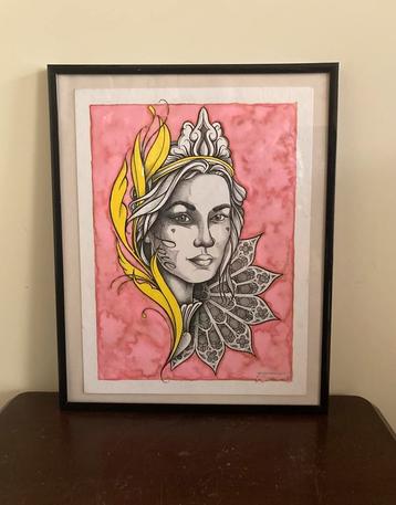 Modern aquarel potlood schilderij gesigneerd. beschikbaar voor biedingen
