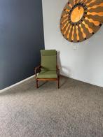 Vintage stoel met nieuwe kussens en bekleding, Huis en Inrichting, Stoelen, Ophalen, Bruin, Vintage, Hout