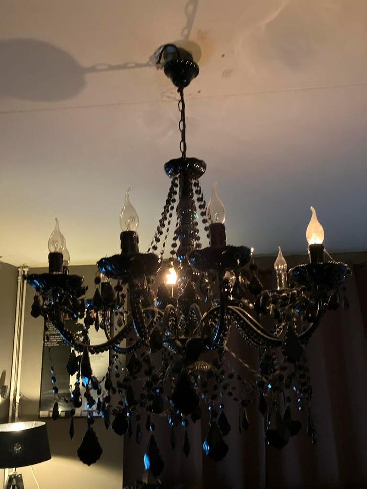 Twee Zwarte Kroonluchters, Huis en Inrichting, Lampen | Kroonluchters, Gebruikt, Metaal, Ophalen of Verzenden