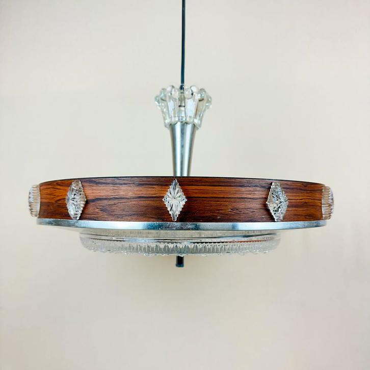 Vintage UFO Lamp - Stijlvol Design, Huis en Inrichting, Lampen | Hanglampen, Gebruikt, Minder dan 50 cm, Glas, Metaal, Ophalen