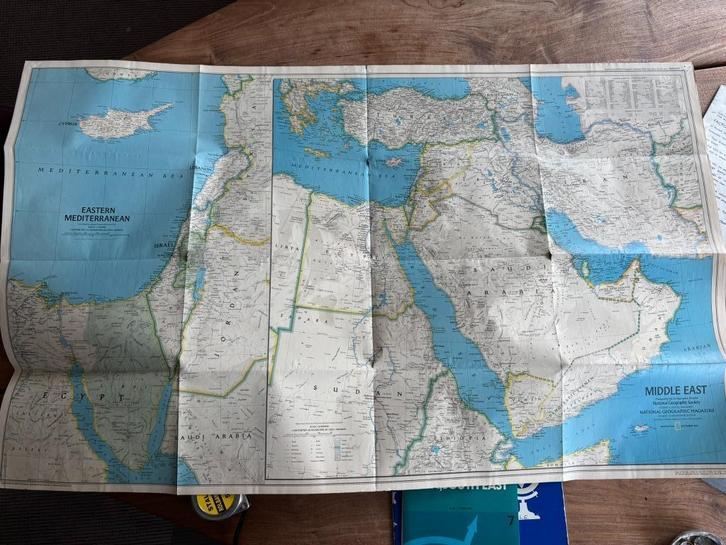 Vintage landkaart Midden-Oosten – National Geographic 1978 –, Boeken, Atlassen en Landkaarten, Gelezen, Landkaart, Wereld, 1800 tot 2000