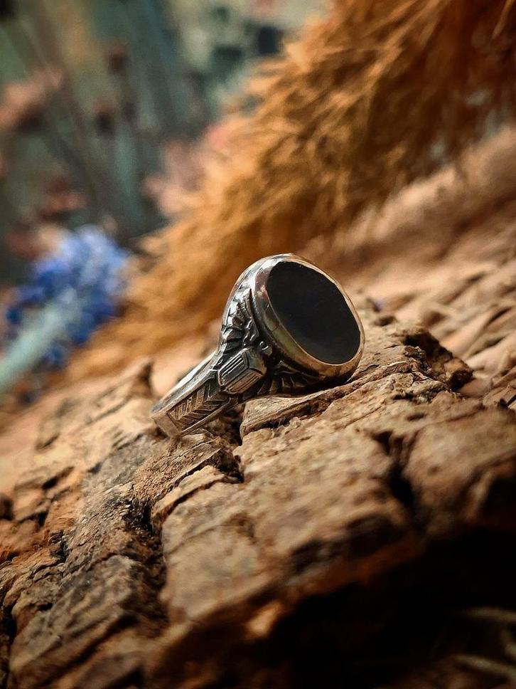 Handgemaakte Zilveren Zegelring Egyptisch Design, Sieraden, Tassen en Uiterlijk, Ringen, Gebruikt, Heer, 19 tot 20, Zilver, Zilver