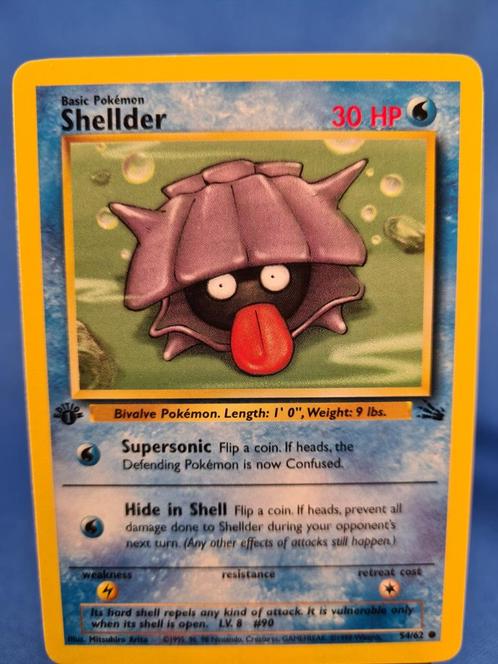 Shellder 54/62 - Fossil (1st edition), Hobby en Vrije tijd, Verzamelkaartspellen | Pokémon, Gebruikt, Losse kaart, Verzenden