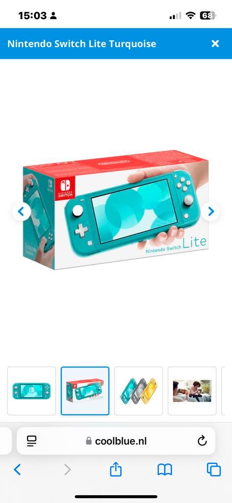 Nintendo Switch Lite Turquoise (blauw) met lader, Spelcomputers en Games, Spelcomputers | Nintendo Switch Lite, Zo goed als nieuw