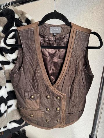 Vintage Y2K bruine echt lederen gilet beschikbaar voor biedingen