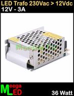 LED Trafo Voeding Adapter Driver - 230V > 12V - 3A = 36W - O, Ophalen of Verzenden, Nieuw, LEDtrafo