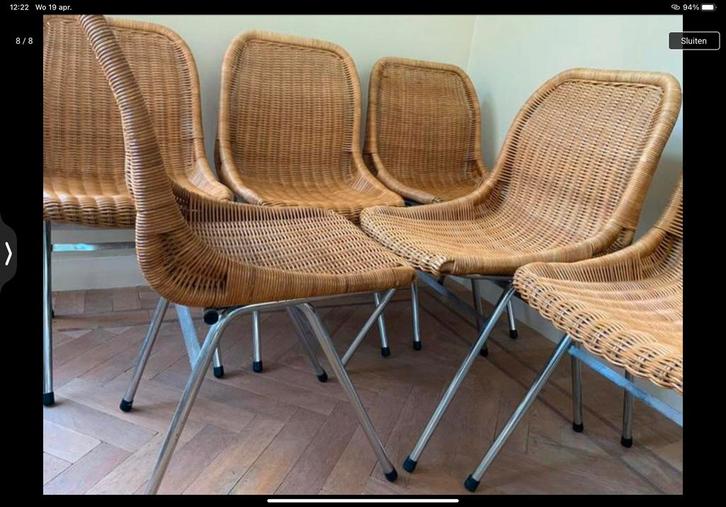 Rotan stoelen set van 6 Dutch design, Huis en Inrichting, Stoelen, Gebruikt, Vijf, Zes of meer stoelen, Metaal, Riet of Rotan