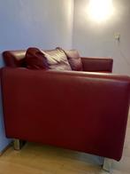 Rode skai kunstleren driezits bank, Ophalen, Overige materialen, Gebruikt, 150 tot 200 cm