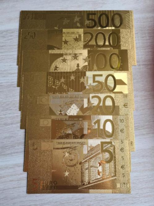 Set gouden eurobiljetten, compleet van 5 t/m 500 euro, Postzegels en Munten, Bankbiljetten | Europa | Eurobiljetten, Overige landen