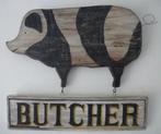 Vintage antiek houten reclame / Butcher / slagerij / varken, Ophalen of Verzenden, Zo goed als nieuw, Reclamebord
