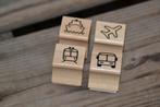 Houten stempelset reizen |Bus, metro, trein, vliegtuig, boot, Nieuw, Houten stempel, Ophalen of Verzenden