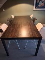 Mooie design houten eettafel met stalen frame, Huis en Inrichting, Tafels | Eettafels, Ophalen, Gebruikt, 50 tot 100 cm, Vijf personen of meer