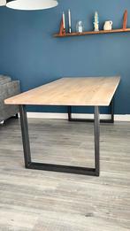 Robuuste eettafel met zwart stalen poot. 200x100x78 lxbxh, Ophalen, Eikenhout, 200 cm of meer, 50 tot 100 cm