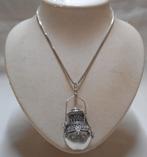 Zilveren vintage ketting met parfum fles hanger nr.1162, Met hanger, Verzenden, Zo goed als nieuw, Zilver