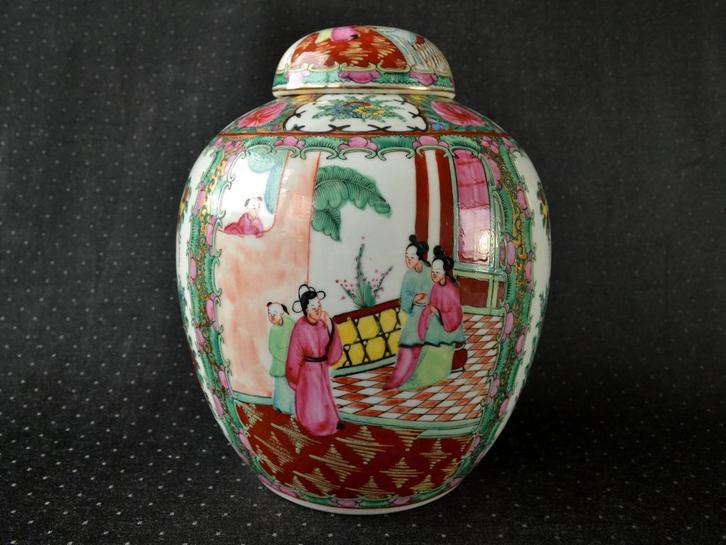 Grote Chinese Dekselpot, Mandarijn porselein – China, Kanton, Antiek en Kunst, Antiek | Woonaccessoires, Ophalen of Verzenden