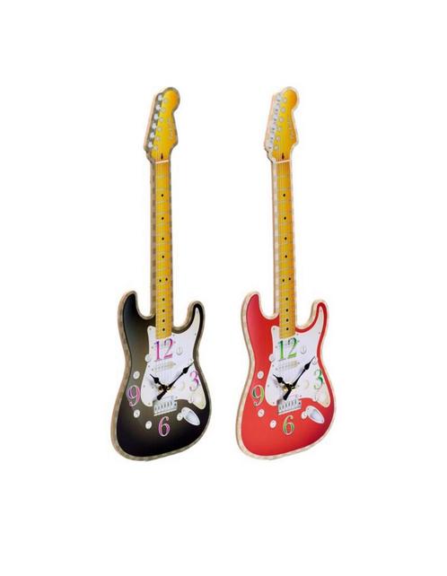 Guitaarvormige Bedrukte Klok, zwart, rood, hobby, muziek,, Hobby en Vrije tijd, Overige Hobby en Vrije tijd, Nieuw, Ophalen of Verzenden