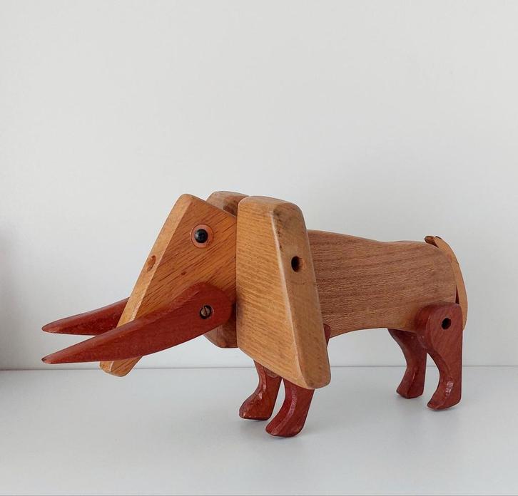 Vintage houten olifant/mammoet, Antiek en Kunst, Kunst | Designobjecten, Ophalen of Verzenden