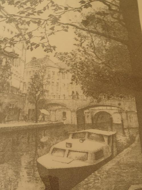 steendruk Oude Gracht met boot Utrecht monogram GP, 1983, Antiek en Kunst, Kunst | Litho's en Zeefdrukken, Verzenden
