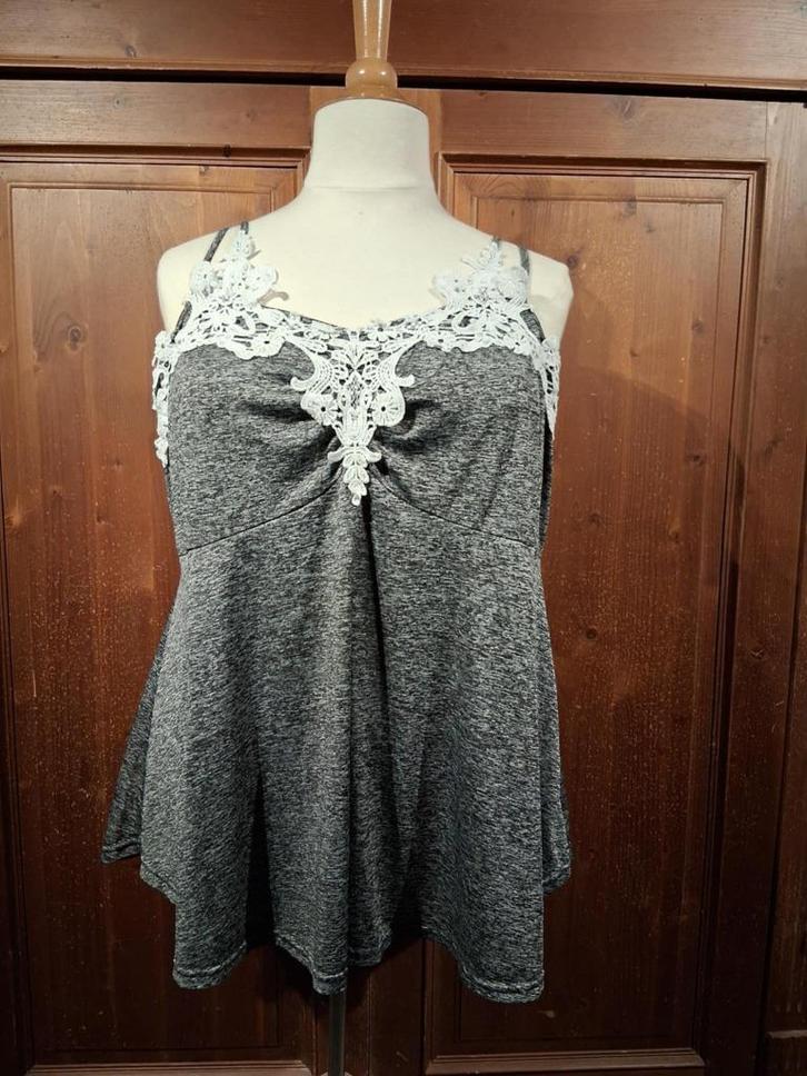 zeer mooie top grijs met kant 48/52, Kleding | Dames, Tops, Nieuw, Maat 46/48 (XL) of groter, Grijs, Zonder mouw, Ophalen of Verzenden