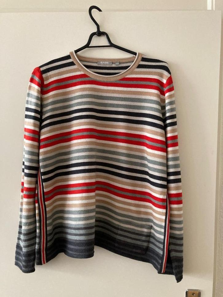 RABE: frisse trui in grijs, beige en rood. L mouw, maat 42, Kleding | Dames, T-shirts, Gedragen, Maat 42/44 (L), Rood, Lange mouw