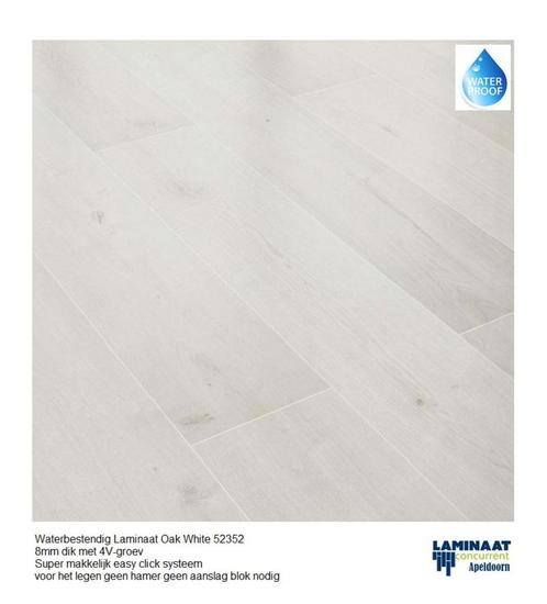 Waterbestendig Laminaat Oak White 52352 8mm dik 4V-groev, Huis en Inrichting, Stoffering | Vloerbedekking, Nieuw, Laminaat, Wit