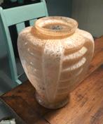 Art Deco glas Ribbelglazen Vaas Muller Frères roze  vintage, Antiek en Kunst, Ophalen of Verzenden