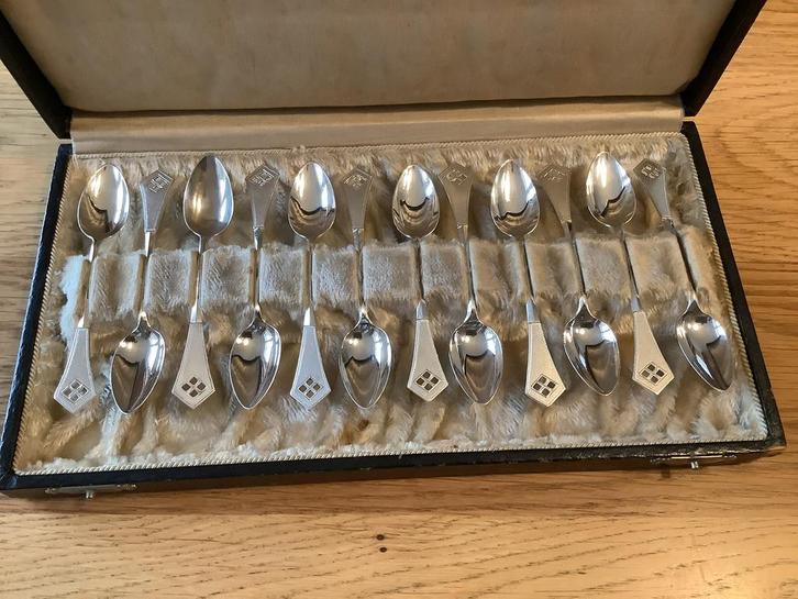 Antiek zilveren lepeltjes 2 set van 12 Hooykaas 1918, Antiek en Kunst, Antiek | Goud en Zilver, Zilver, Ophalen of Verzenden