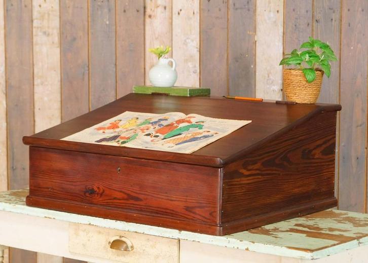 Oude brocante houten lessenaar - tafelmodel schrijfkist, Antiek en Kunst, Curiosa en Brocante, Ophalen