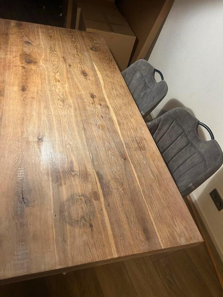 Eiken eettafel whitewash + 4 stoelen, Huis en Inrichting, Tafels | Eettafels, Gebruikt, 50 tot 100 cm, 200 cm of meer, Vier personen