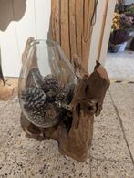 Vaas glas op hout 53cm, Overige kleuren, 50 tot 75 cm, Niet ingevuld, Nieuw