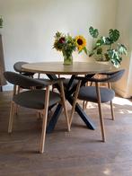 Eiken houten eettafel rond, Huis en Inrichting, Ophalen, Gebruikt, Vier personen, 100 tot 150 cm