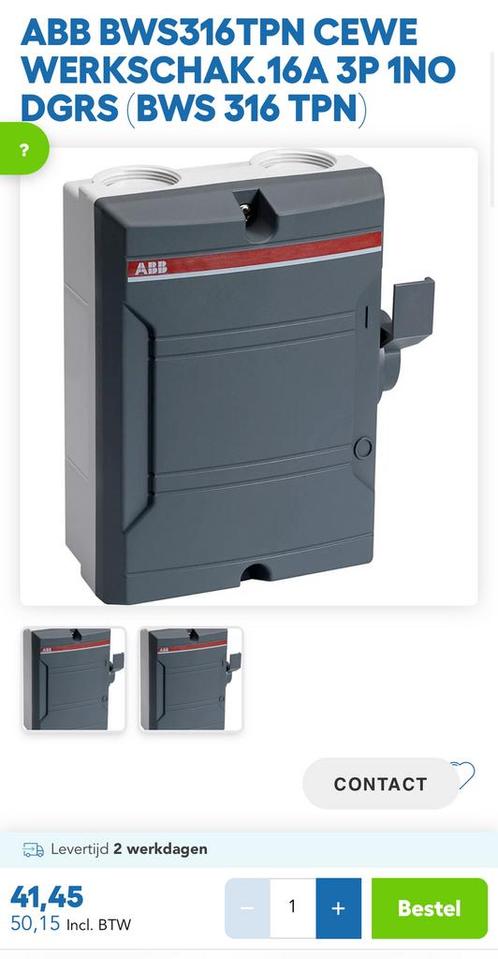 ABB werkschakelaar BWS 316 TPN, Doe-het-zelf en Verbouw, Elektra en Kabels, Nieuw, Schakelaar, Ophalen of Verzenden