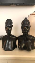Handgesneden buste Afrikaanse man en vrouw ebbenhout, Antiek en Kunst, Kunst | Beelden en Houtsnijwerken, Ophalen of Verzenden