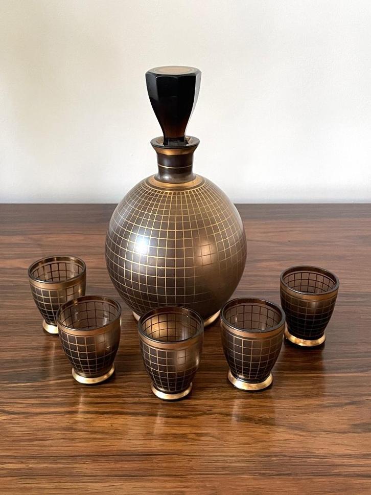 Prachtige Art Deco likeurkarafset uit de jaren 30, Antiek en Kunst, Antiek | Glas en Kristal, Ophalen of Verzenden