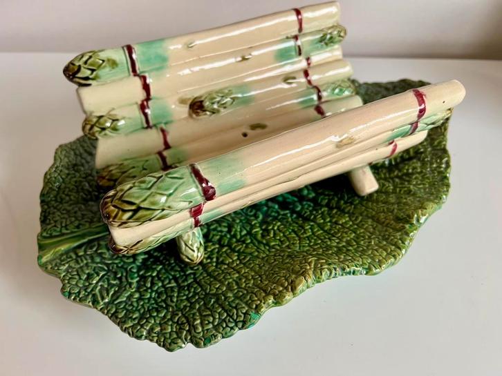 Set Barbotine Aspergeschaal~ Groot Koolblad Schaal 1890, Antiek en Kunst, Antiek | Servies los, Ophalen of Verzenden